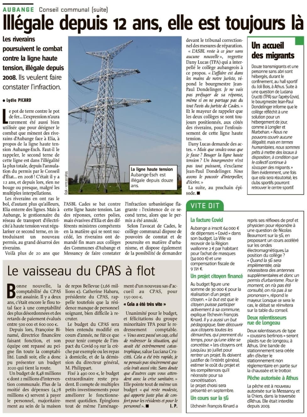 Le journal L'Avenir du 15 mai 2020 CADES asbl
